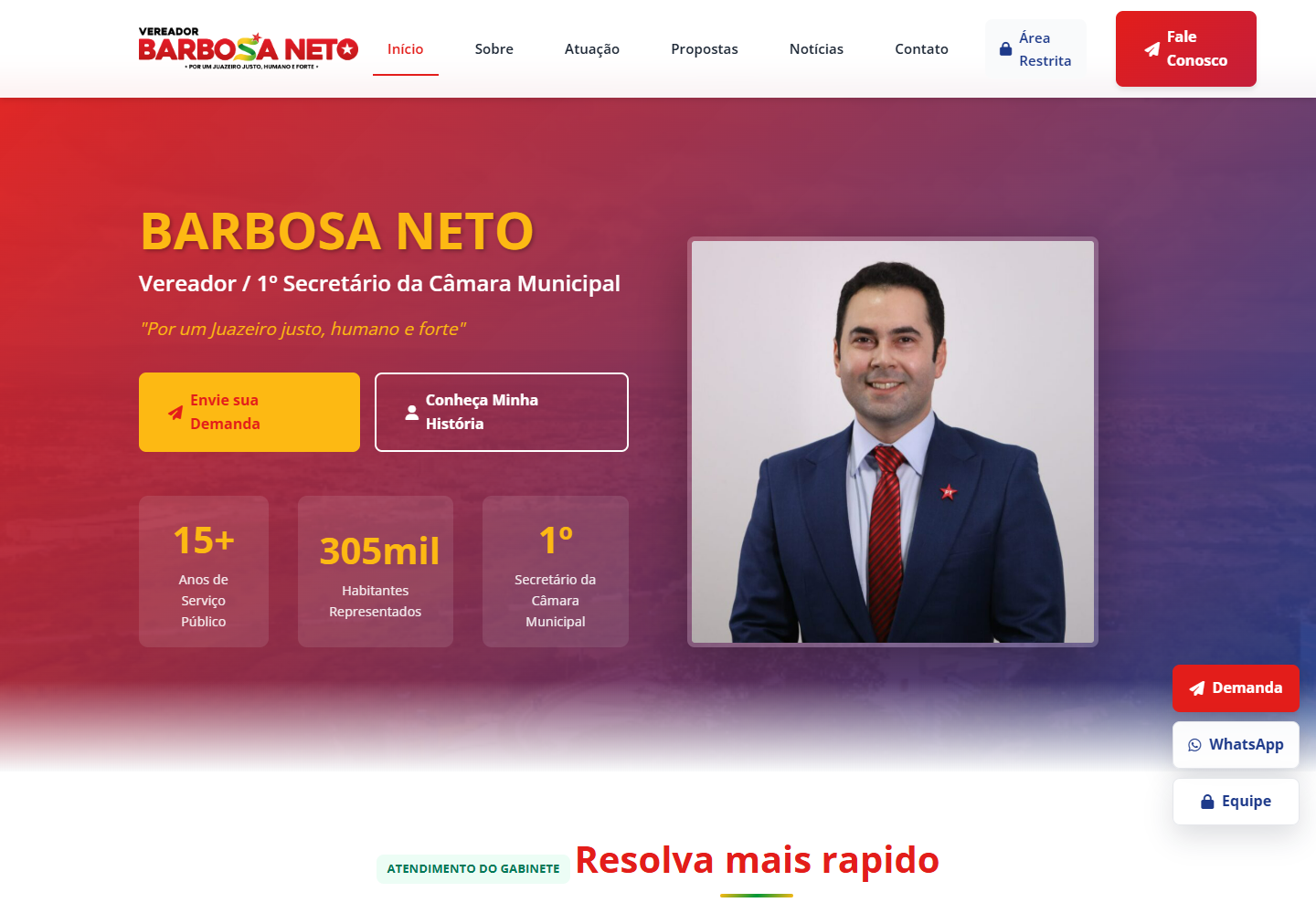 Página inicial do gabinete Barbosa Neto