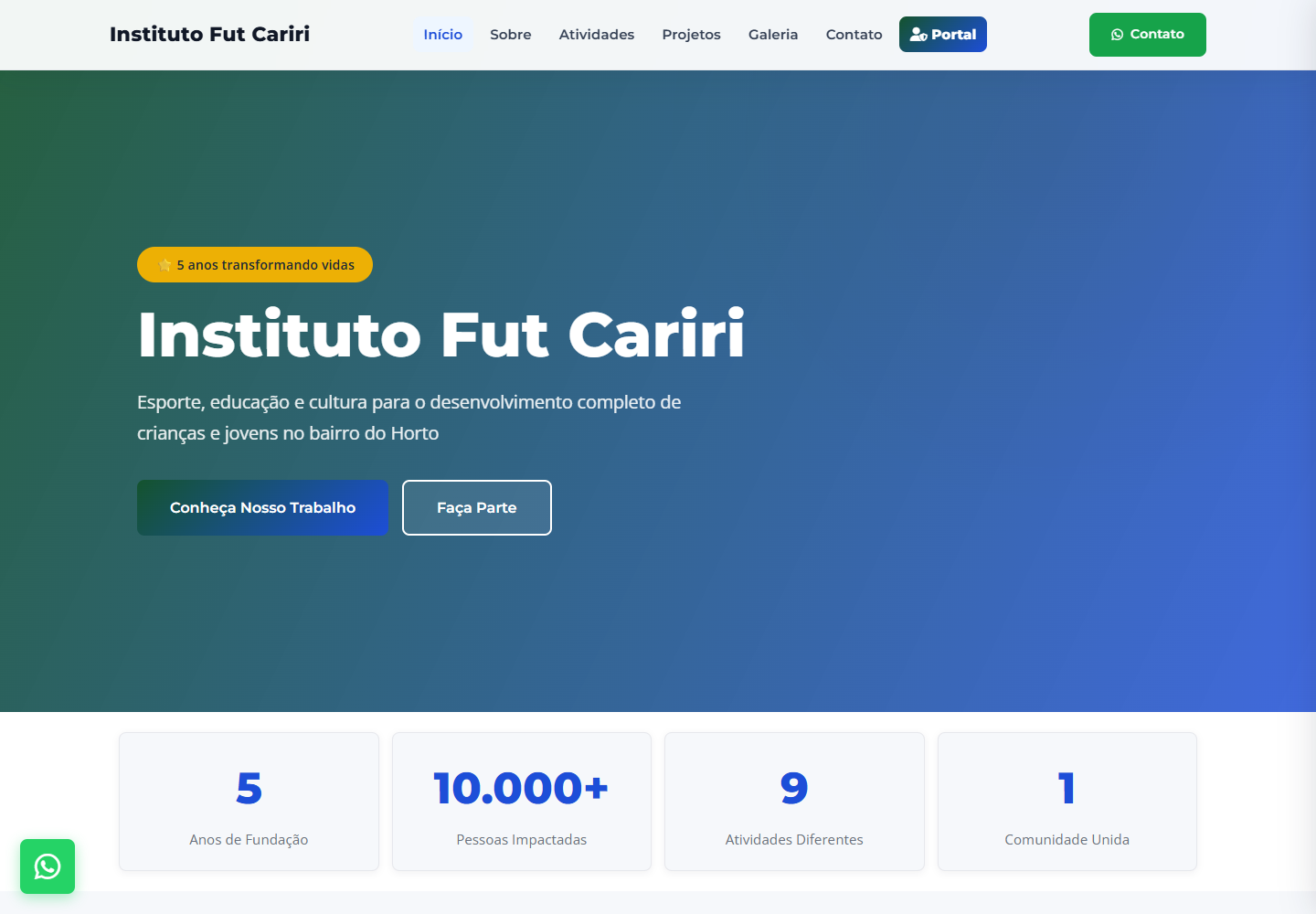 Página inicial do Instituto Fut Cariri
